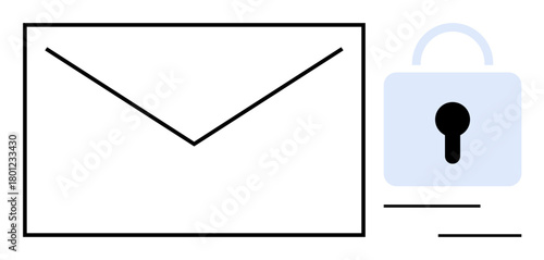 Closed envelope alongside a padlock symbolizes secure email, privacy, encryption, and data protection. Ideal for communication, security, privacy, trust, access technology and digital safety