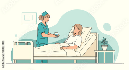 Compassionate Nurse Offers Water to Patient in Hospital Bed, Providing Comfort and Care