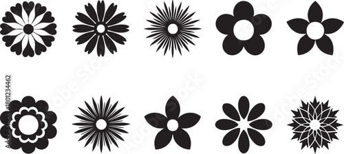 Floral silhouette icon set black flower shapes isolated on white background