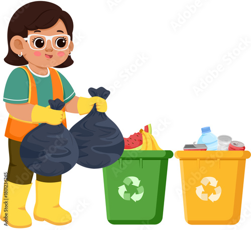 Illustration of Woman Throwing Out Trash