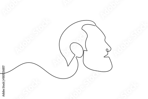 Minimalist man face profile created with continuous one line drawing and clean outline vector illustration

