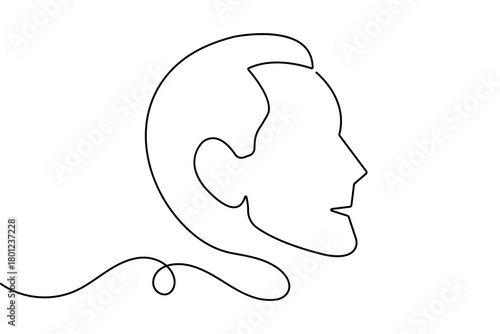 Minimalist man face profile created with continuous one line drawing and clean outline vector illustration

