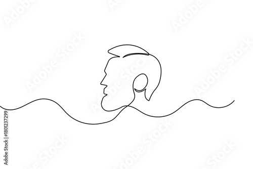 Minimalist man face profile created with continuous one line drawing and clean outline vector illustration
