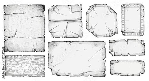 Set of Vintage Paper Shapes with Torn and Cracked Edges for Graphic Design