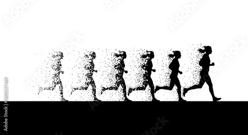 Silhouette of a woman running with a faded animation effect