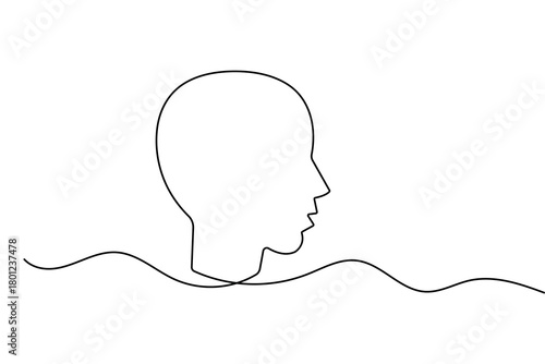 Minimalist man face profile created with continuous one line drawing and clean outline vector illustration
