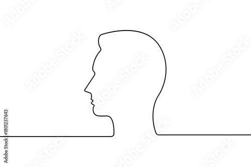 Minimalist man face profile created with continuous one line drawing and clean outline vector illustration

