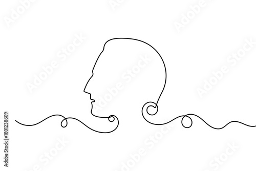 Man face profile in continuous one line drawing with minimalist style and simple outline vector illustration
