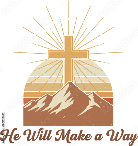 He Will Make a Way Cross Mountain Vintage Christian