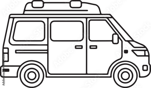 Electric Van Line Art Illustration, Coloring Book Page Line Art Drawing