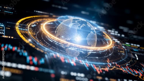 Rotating holographic earth with trading graphs and luminous particles for global finance