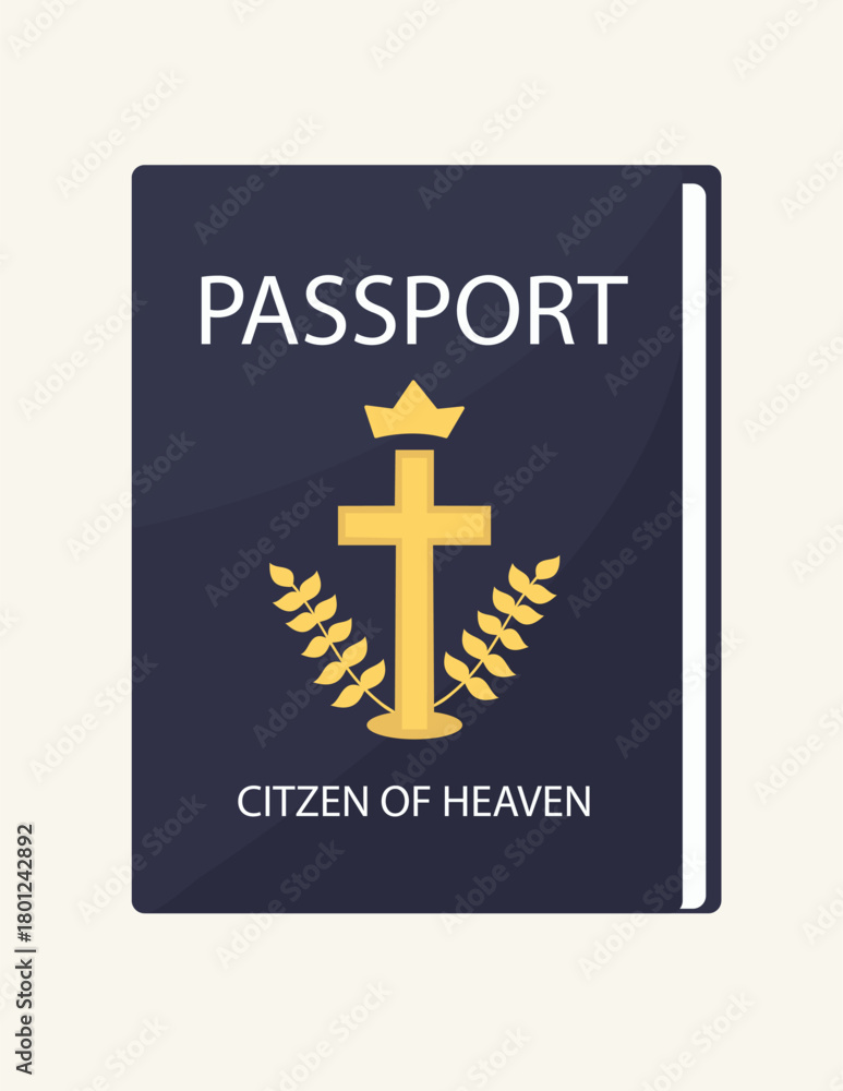Obraz premium Christian passport citizen of heaven with golden cross. Christian concept. Flat vector illustration on isolated white background