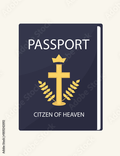 Christian passport citizen of heaven with golden cross. Christian concept. Flat vector illustration on isolated white background