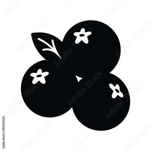 Berries icon with leaf, simple black silhouette symbol