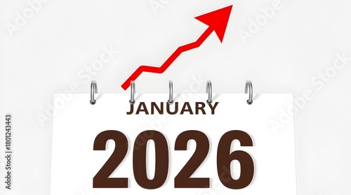 This Fresh, White Calendar Vector for January 2026 with a Powerful Red Arrow Up is the Perfect Design for Business Planning and Future Vision.