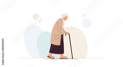 Elderly Woman With Cane: Symbolic Representation of Aging and Everyday Life