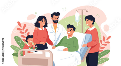 Family's Compassionate Support And Care For Patient In Hospital During Recovery