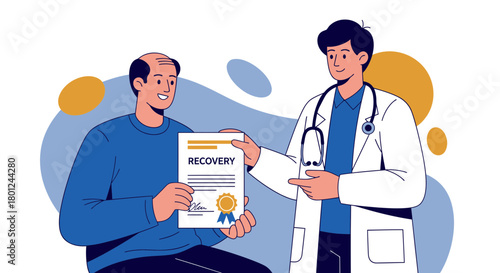 Healthy Recuperation: A Doctor Handing Patient a Recovery Certificate With Hope