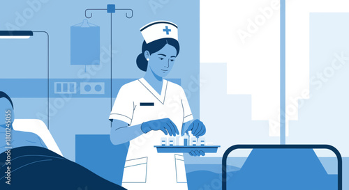 Hospital Nurse Administering Medicine to Patient with Advanced Healthcare in Modern Facility