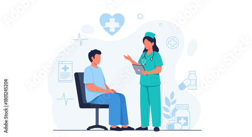 Medical Consultation Demonstrating Healthcare Interaction In Digital Illustration Style