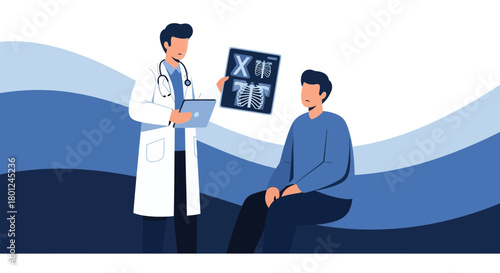 Medical Consultation Demonstrating Patient Diagnostic Results and Modern Healthcare Illustration