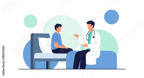 Medical Consultation: Physician Explains Treatment Plan to Patient in Hospital Room