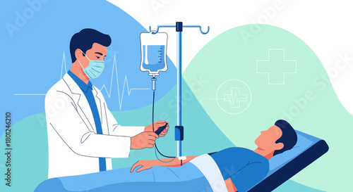 Medical Professional Administering Intravenous Fluids to a Patient in a Hospital Setting