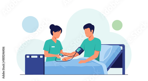 Medical Professional Checking Patient's Blood Pressure in a Hospital Room Setting