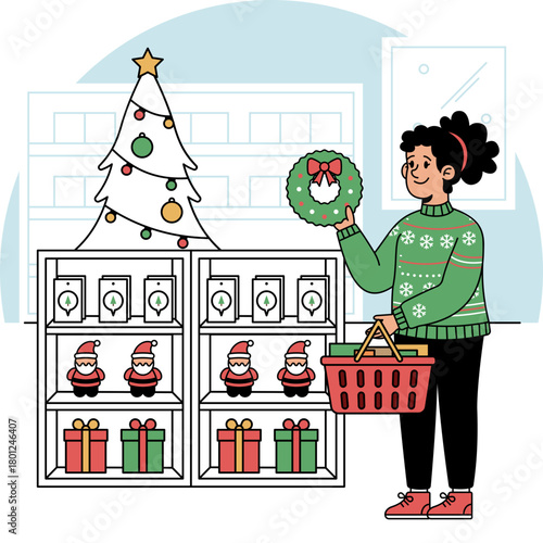 Doing christmas shopping illustration.