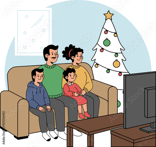Watching christmas movie together with family illustration.