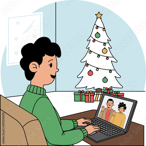 Video calling with family who are far away illustration.