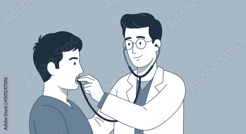 Illustration Of A Doctor Examining A Patient's Chest With Stethoscope