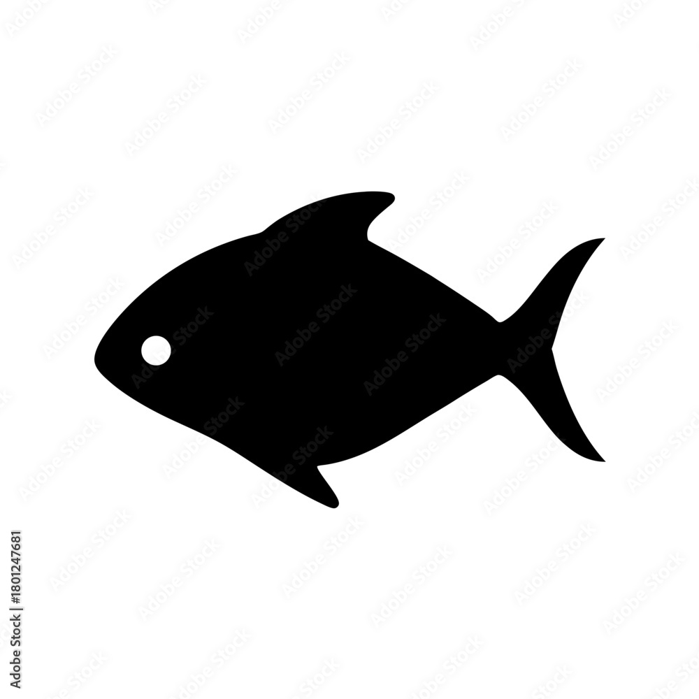 Obraz premium Minimalist black fish icon with small white eye detail
