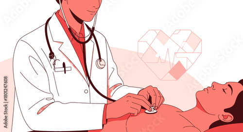 Medical Professional Auscultates Patient's Chest Illustrating Healthcare and Diagnostics