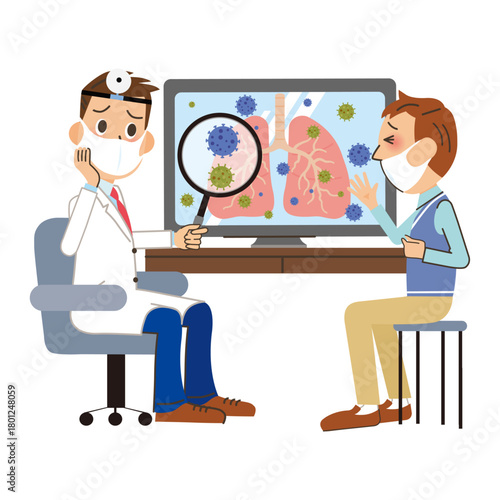 治療室で病気の診断をしてもらう男性