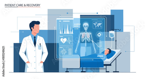 Medical Professional Overseeing Patient Treatment and Recovery in a Futuristic Visualization