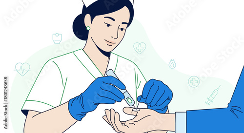 Medical Professional Performing Blood Sugar Test, Healthcare, And Patient Examination