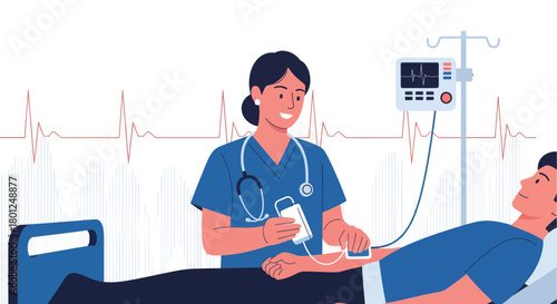 Medical Professional Performing Vital Sign Examination on Patient in Hospital Ward Setting