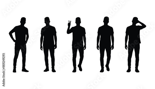 Various male silhouettes in different poses and actions