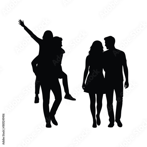 Silhouettes of happy couples enjoying time together