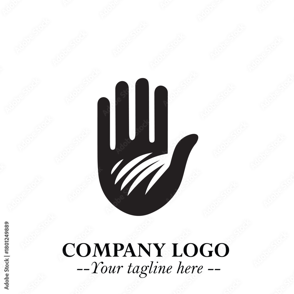 Obraz premium Minimalist Black Hand Logo Symbol on White Background in Clean Modern Silhouette Style