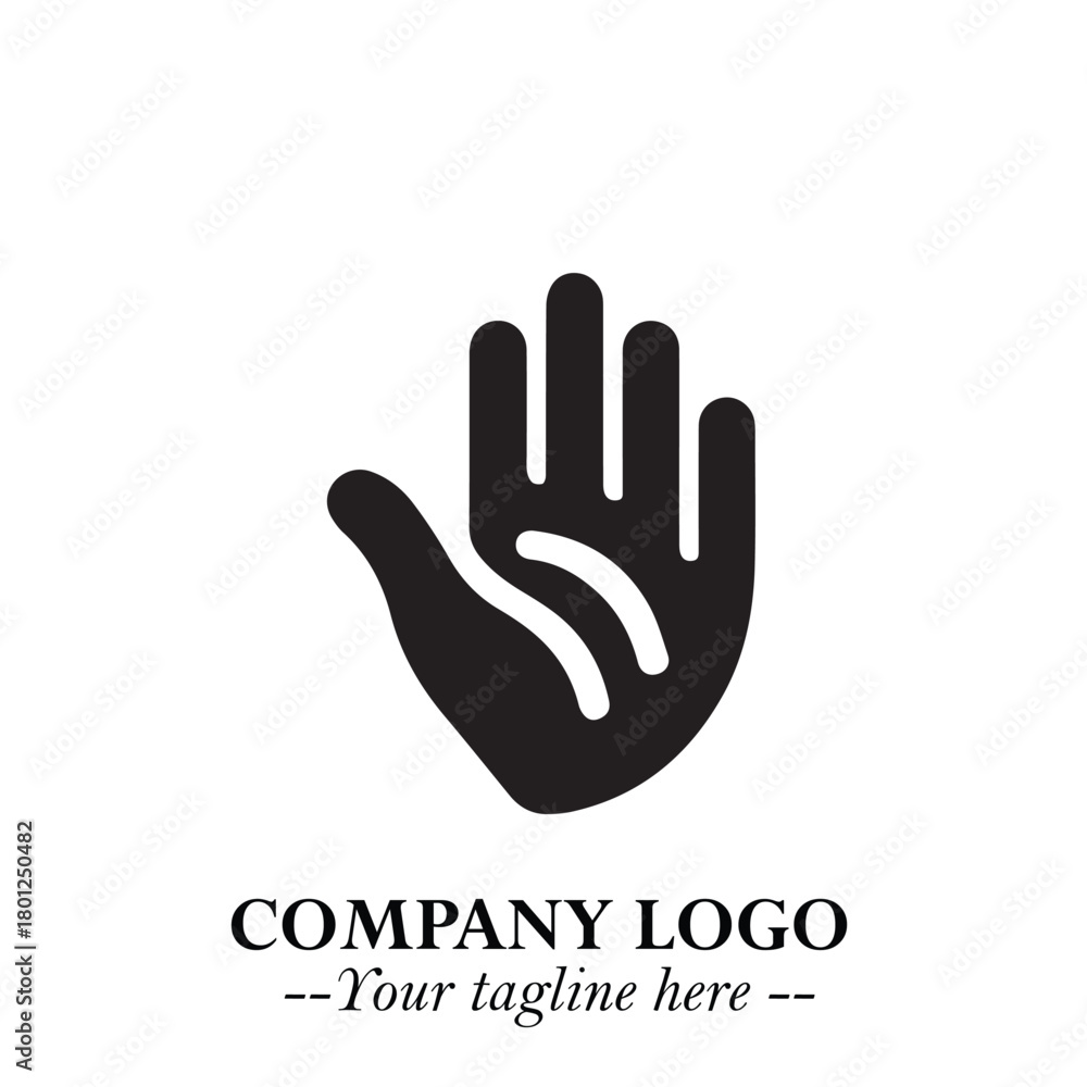 Fototapeta premium Minimalist Black Hand Logo Symbol on White Background in Clean Modern Silhouette Style