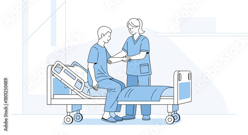 Medical Professional Providing Support to Patient on Bed in Healthcare Environment