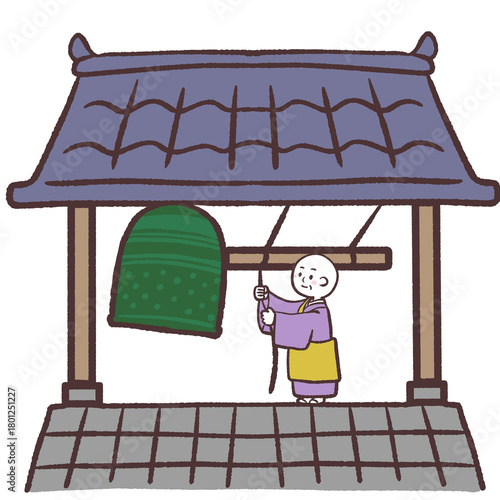 除夜の鐘を鳴らすお坊さんのイラスト
