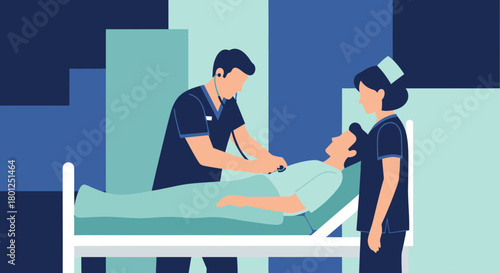 Medical Professionals Evaluate Patient's Health in Modern Hospital Environment Illustration