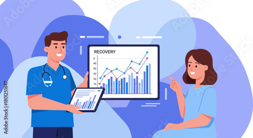 Medical Professionals Illustrate Successful Recovery With Chart And Communication
