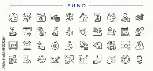 Fund icon set. Financial icon set. Related to credit, business, budget, payment, earning, finance and more. Pixel perfect. Vector illustration.