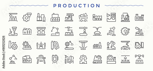Production icon set. Farm simple line vector icons. Minimalist editable vector stroke. Production icon pack. Editable stroke. Vector collection.