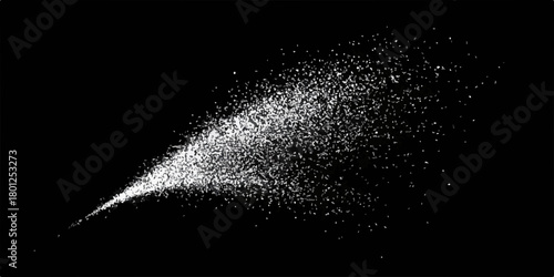 Ilustración vectorial de una ráfaga de partículas blancas sobre un fondo negro, ideal para agregar un toque dinámico a tus diseños.