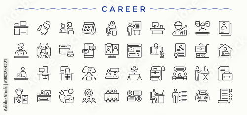 Career icon set. Icons for UI designs. It contains symbols to vocation, job growth, man, occupation, grow, person. Vector illustration in modern line style. Vocation icon collection.